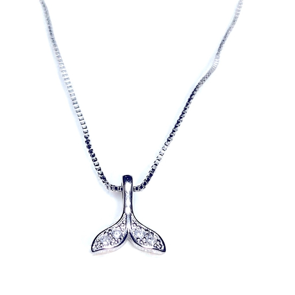 Silver Mermaid Tail Necklace Nautical whale tail  925silver pl 18"-20' chain.NEW - Picture 6 of 9